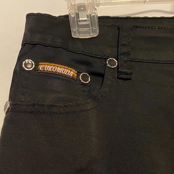 Beautiful !  EUROMODA ~ Black Satin Stretchy 5 Pockets Jeans/Pants  ~ Size 32 - Picture 3 of 11